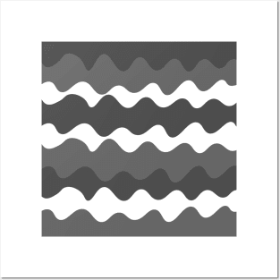 Grey and white horizontal waves pattern Posters and Art